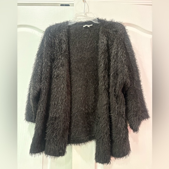 Aunt Wanda Sweaters - Open-Front Black Fuzzy Cardigan Sweater
